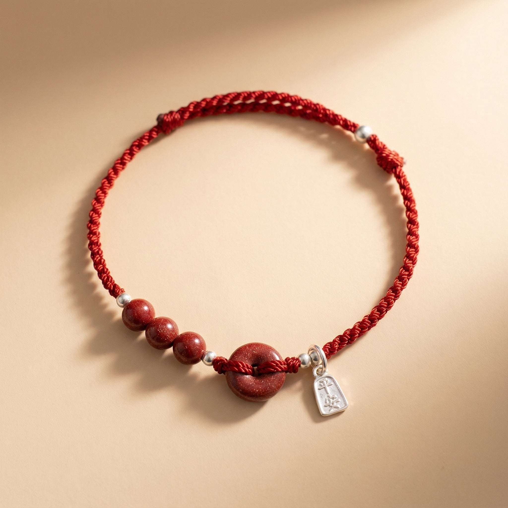 Red Cinnabar Peace Donut Bracelet, Adjustable Handwoven Lucky Red String for Protection & Daily Wear