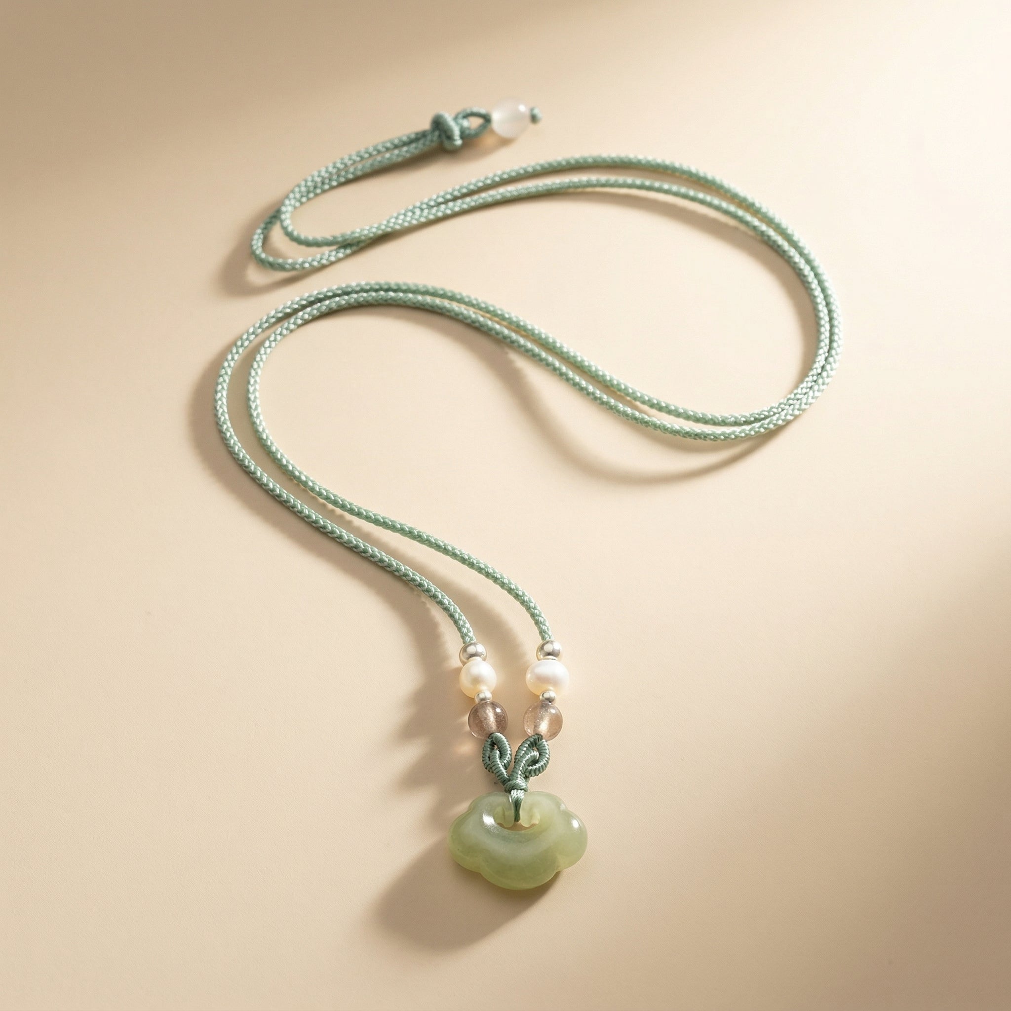 Green Stone Cloud Peace Lock Pendant Necklace, Traditional Chinese Style Jewelry Main image