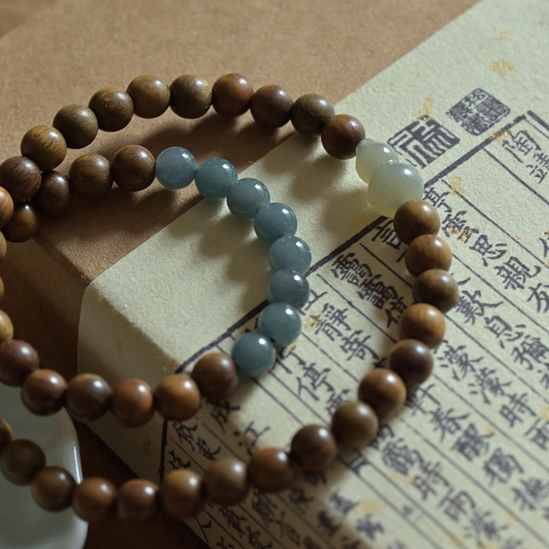 Wood & Crystal Beaded Double-Loop Bracelet with Gourd Charm, Traditional Blessing Jewelry Secondary image