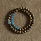 Wood & Crystal Beaded Double-Loop Bracelet with Gourd Charm, Traditional Blessing Jewelry