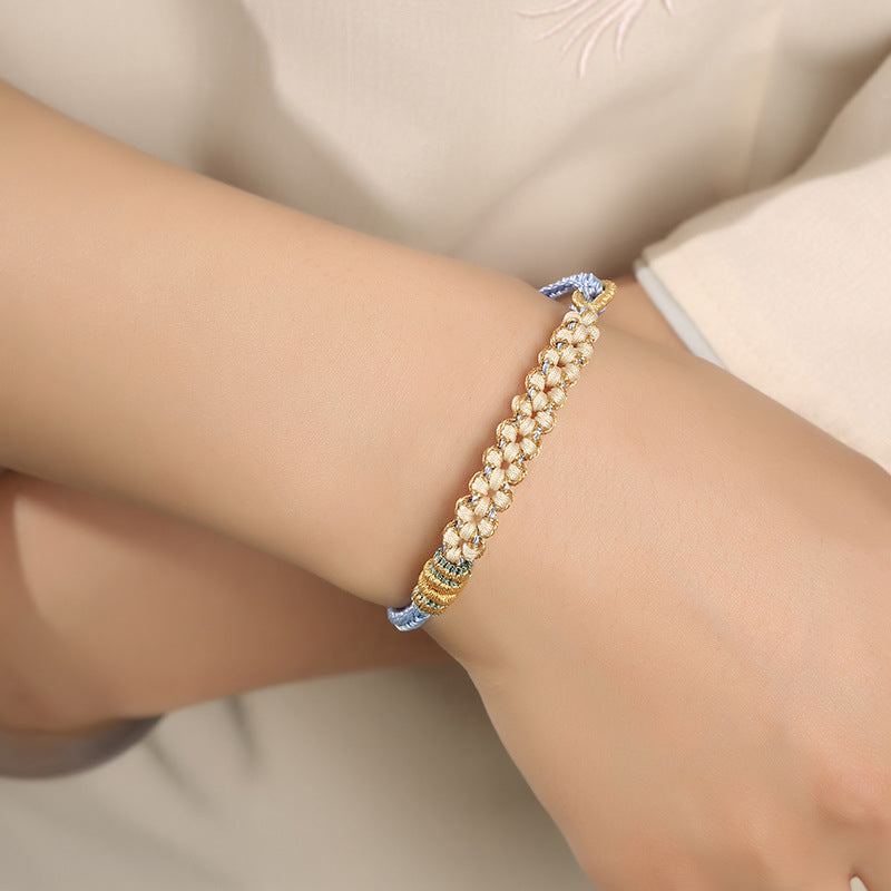Adjustable Light Blue Handwoven Bracelet with "Peach Blossom Knot", Love & Friendship Jewelry
