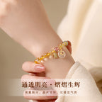 Yellow Crystal Beaded Bracelet with Peace Disc Charm, Traditional Blessing Jewelry