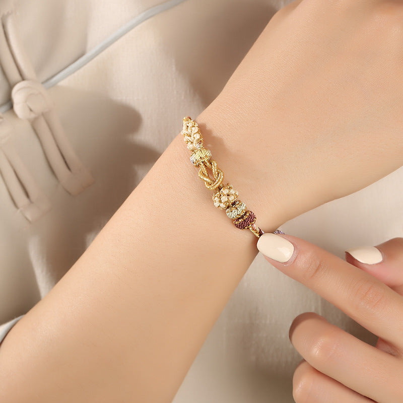 Adjustable Light Blue Handwoven Bracelet with "Peach Blossom Knot", Love & Friendship Jewelry