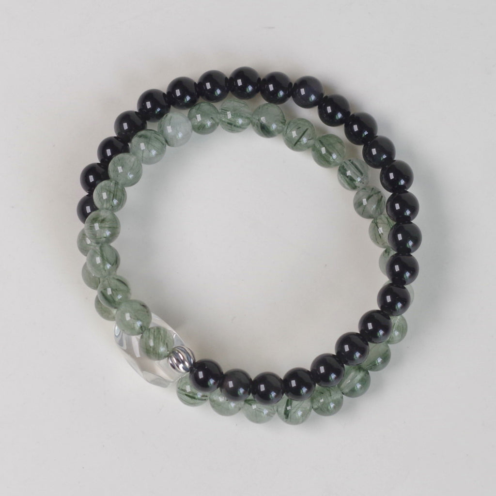 Green & Black Crystal Double-Loop Bracelet, Natural Harmony Jewelry for Women