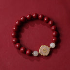 Red Cinnabar Beaded Bracelet with Fortune Charm, Lucky & Blessing Jewelry