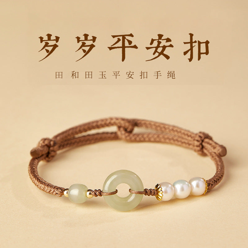 Adjustable Brown Handwoven Bracelet with "Peace Knot", Luck & Protection Jewelry for Women