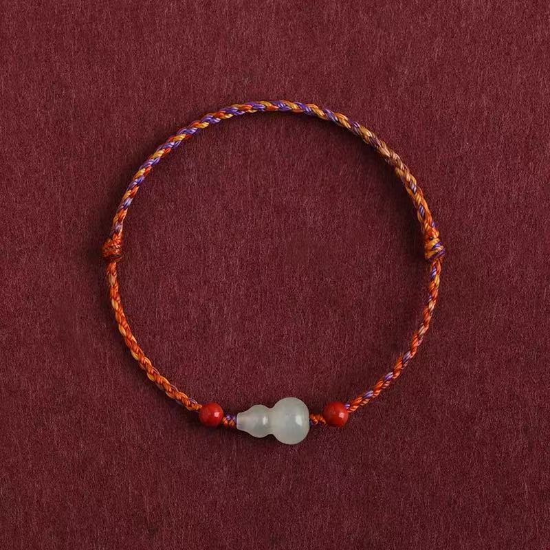Adjustable Handwoven Chinese Bracelet with Jade Gourd Charm, Luck & Fortune Jewelry for Women Main image