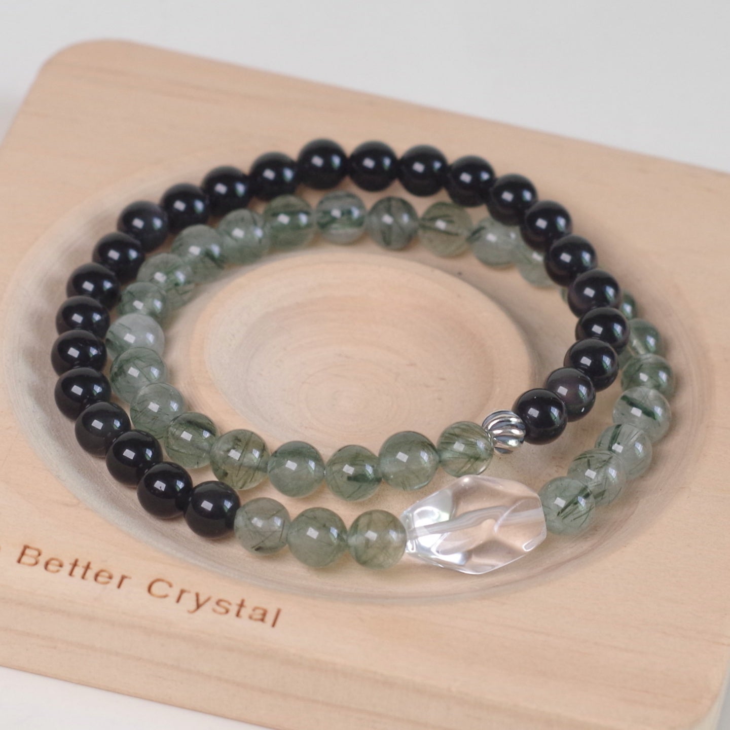 Green & Black Crystal Double-Loop Bracelet, Natural Harmony Jewelry for Women Main image
