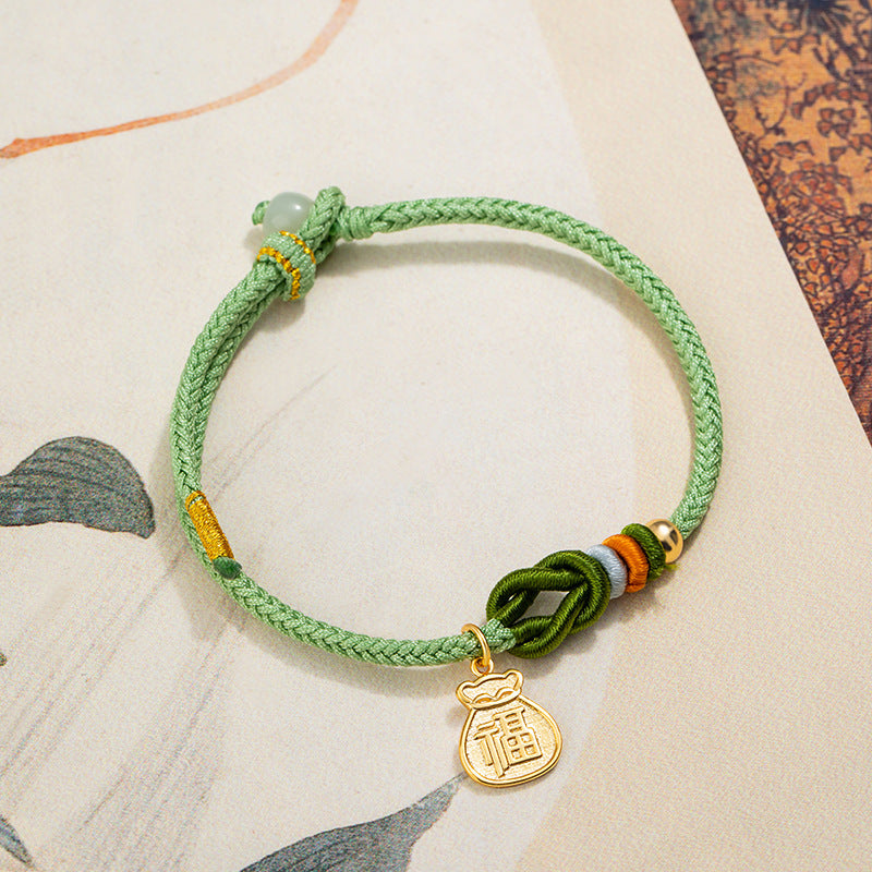 Lucky Fortune Bag Bracelet, New Chinese Style Green Handwoven Rope for Daily Wear & Gifting Main image