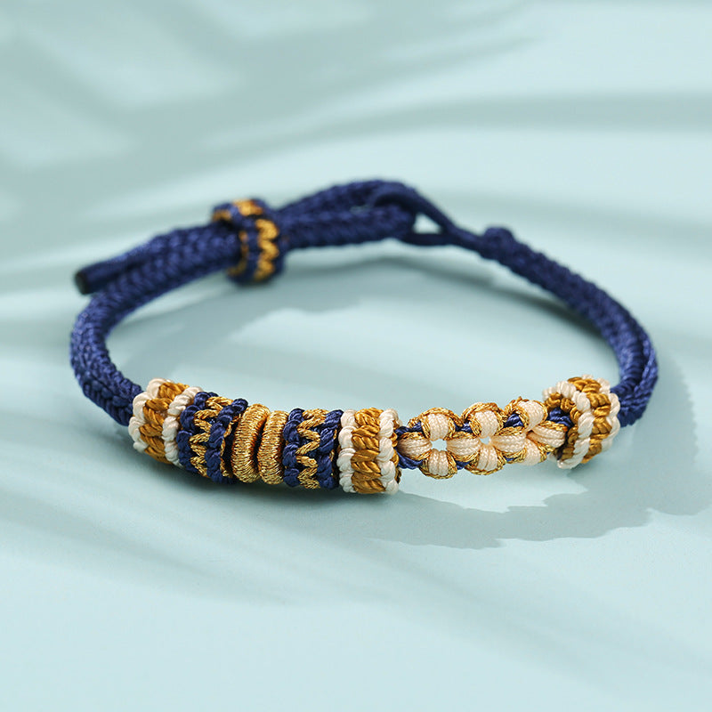 Adjustable Navy Blue Handwoven Bracelet with "Peach Blossom Knot", Elegant Romantic Jewelry Main image