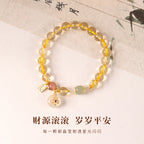 Yellow Crystal Beaded Bracelet with Peace Disc Charm, Traditional Blessing Jewelry