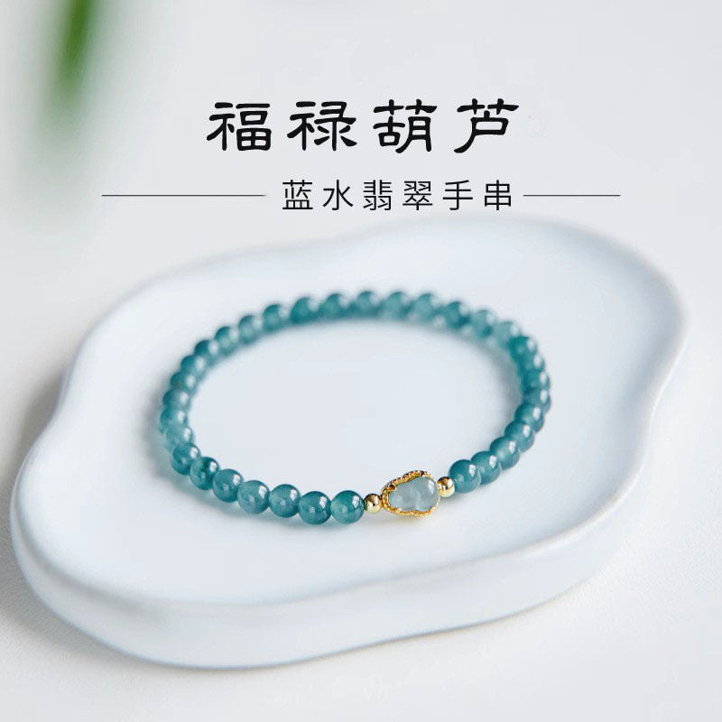 Blue Beaded Bracelet with Gourd Charm, Luck & Blessing Jewelry
