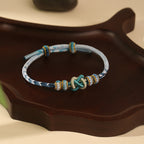 Adjustable Blue & White Handwoven Bracelet with Traditional "Peace Knot", Luck & Protection Jewelry for Women