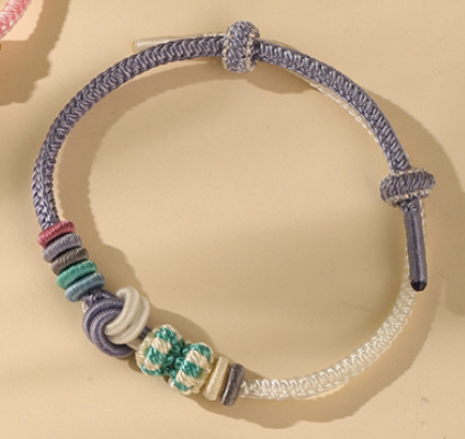 Adjustable Grey & Cream Handwoven Bracelet with "Smile Knot", Luck & Friendship Jewelry for Women Main image